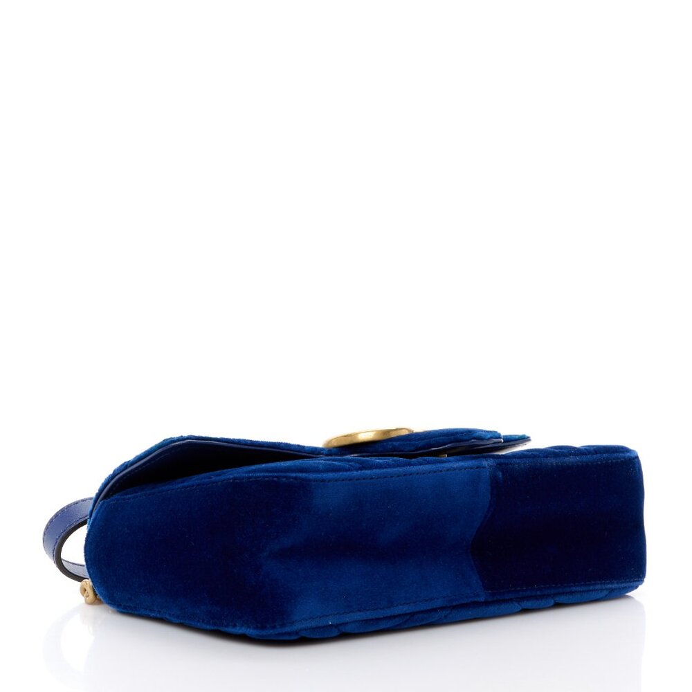 Gucci Velvet Matelasse Small GG Marmont Shoulder Bag Cobalt Blue Gold Handbag NW - Picture 4 of 9